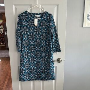 CAbi Blue and Black Long Sleeve Sheath Dress